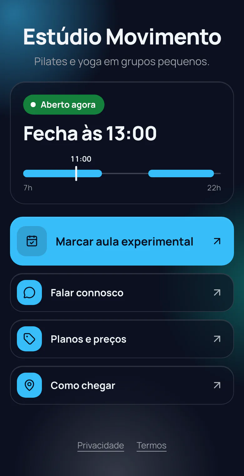 Página de links de exemplo com o tema Aurora
